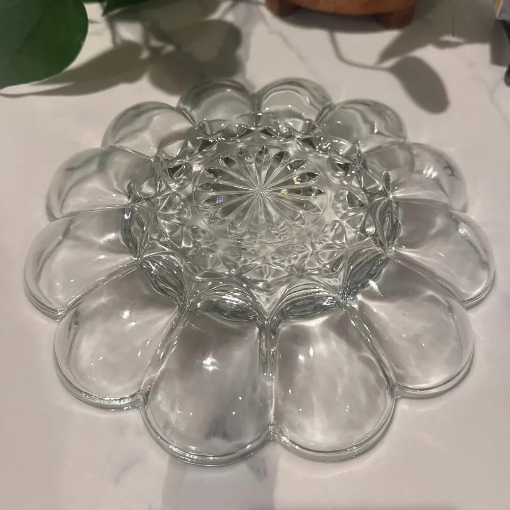 Vintage Anchor Hocking Fairfield Pattern Glass Deviled Egg Plate 10”